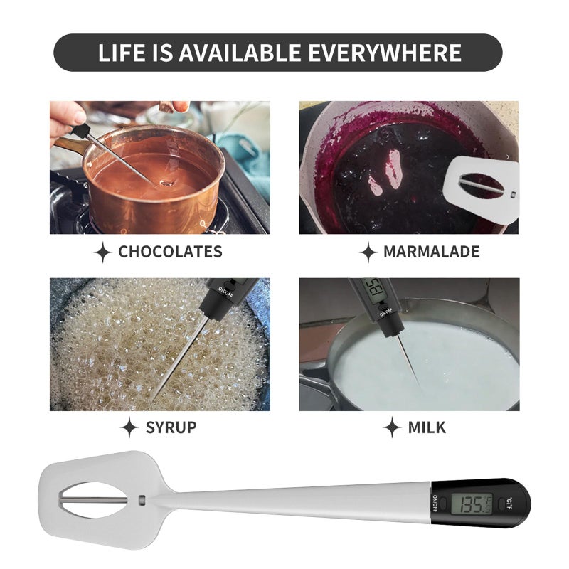 Efeng Digital Candy Thermometer Spatula Thermometer Meat Thermometer with Pot Clip & 9" Probe â€“ Fast Instant Read Digital Food Thermometer for Candy Chocolate Jam Meat, BPA Free Silicon Frying - Image 4